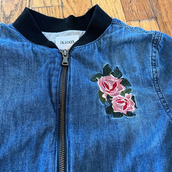 Hudson Embroidered Denim Bomber Jean Jacket, M - Picture 2 of 6